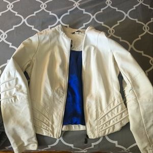 White vegan leather motto jacket